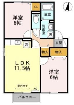 グリーンベルズ C(2LDK/2階)の間取り写真