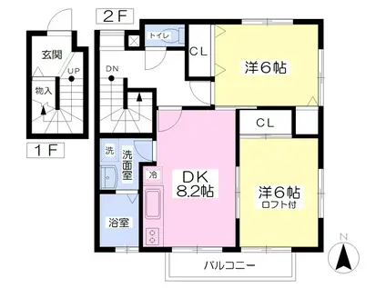 グリーンビレッジII(2DK/2階)の間取り写真