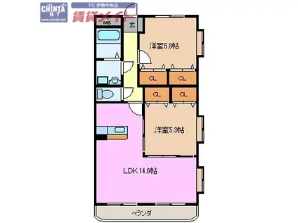 ピュアタウンII(2LDK/1階)の間取り写真