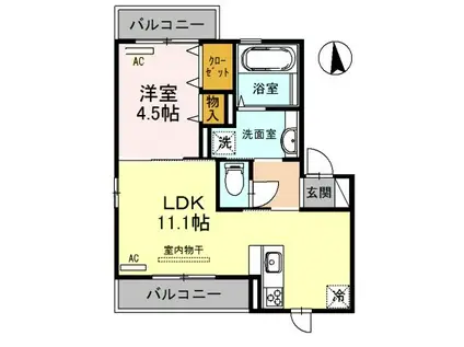 西熊本駅前ガーデンII(1LDK/1階)の間取り写真