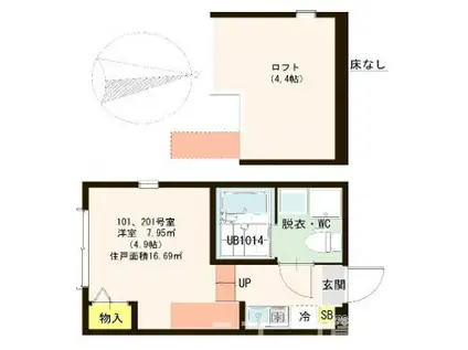 ハーモニーテラス竹ノ塚(ワンルーム/1階)の間取り写真