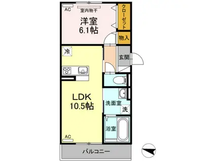 D-ROOM浜野南 B棟(1LDK/2階)の間取り写真