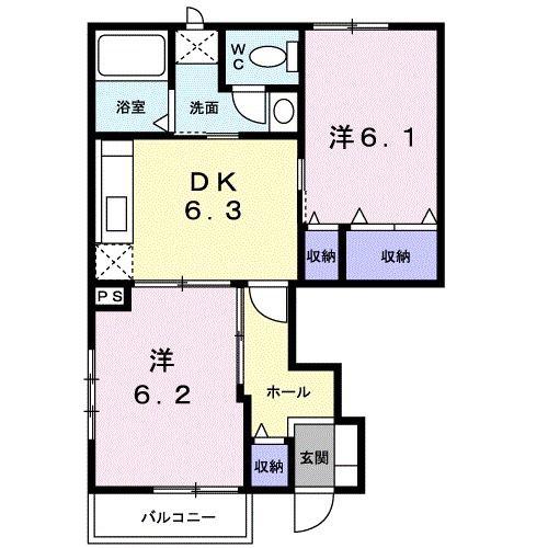 ハイランドさぬきB(2DK/1階)の間取り写真