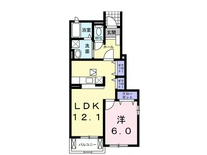 ヴァンヴェールKII(1LDK/1階)の間取り写真