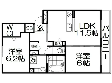 グラシアスII(2LDK/1階)の間取り写真