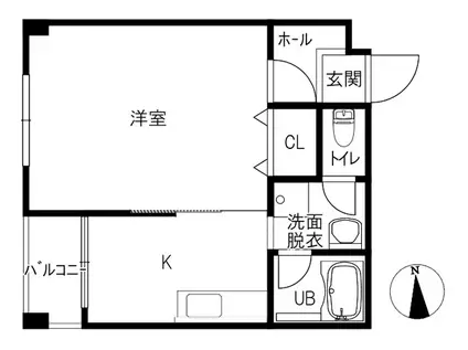 メリディアンF(1K/3階)の間取り写真