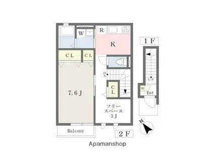 クレール ユニヴェール(1K/2階)の間取り写真