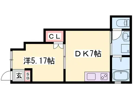 網干余子浜第2アートハイツ(1DK/1階)の間取り写真
