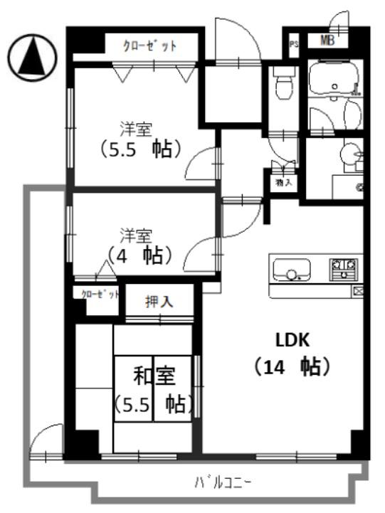 コモンパレス清水ヶ丘(3LDK/4階)の間取り写真