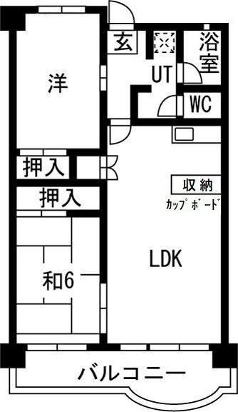 名鉄名古屋本線 二ツ杁駅 徒歩5分 8階建 築43年(2LDK/4階)の間取り写真