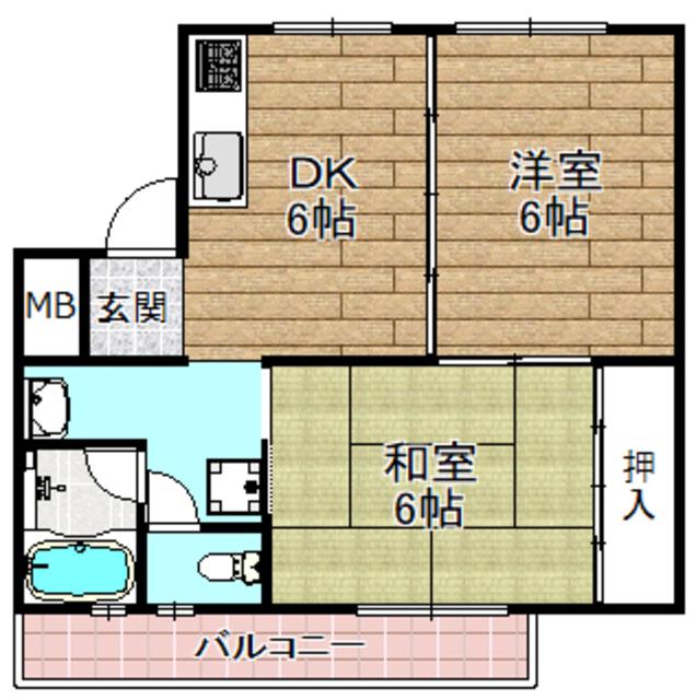 メゾン津之江(2DK/2階)の間取り写真
