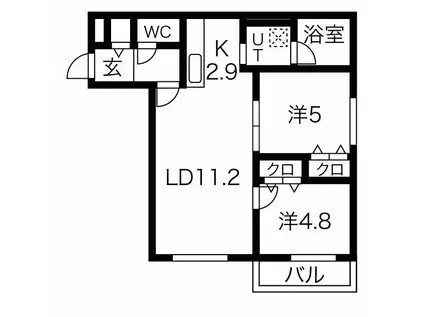 アンジュール発寒南(2LDK/2階)の間取り写真