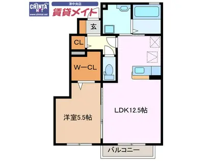 グレイスアベニュー一身田A(1LDK/1階)の間取り写真