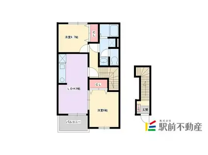 ブライドガーデンI B棟(2LDK/2階)の間取り写真