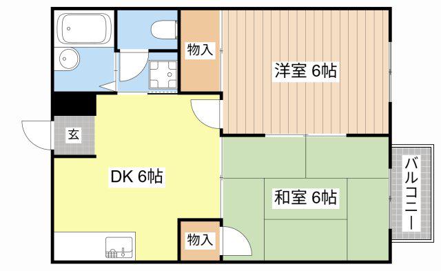JR草津線 手原駅 徒歩17分 2階建 築35年(2DK/2階)の間取り写真