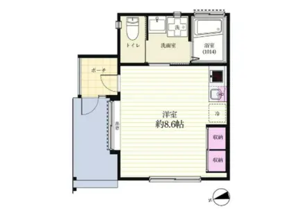 井の頭線 駒場東大前駅 渋谷徒歩圏 独立台有 広々8畳(ワンルーム/1階)の間取り写真