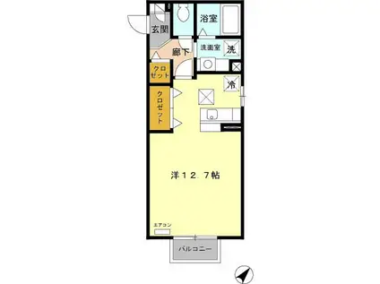 アヴェール・スカラベ(ワンルーム/2階)の間取り写真