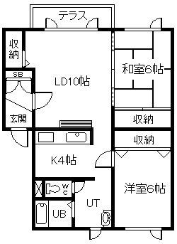 エスティパレス神居B(2LDK/1階)の間取り写真