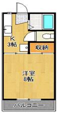 セゾンコーポ都原(1K/2階)の間取り写真