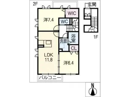 HAMPSTEADB(2LDK/2階)の間取り写真