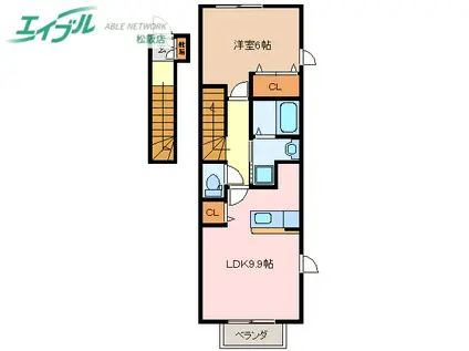 ボニートI(1LDK/2階)の間取り写真