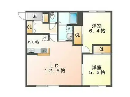 シャイニングウエスト FIELD II(2LDK/4階)の間取り写真