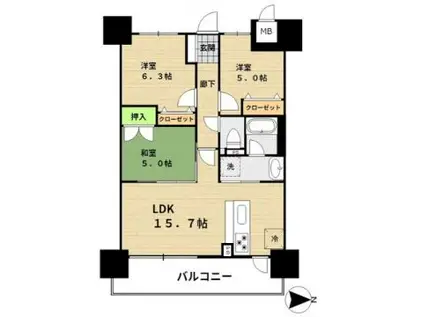 アルファステイツ岡山西(3LDK/11階)の間取り写真