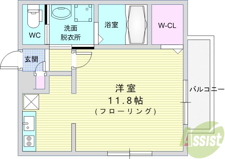 アムール・ボンヌ・シャンス(ワンルーム/2階)の間取り写真
