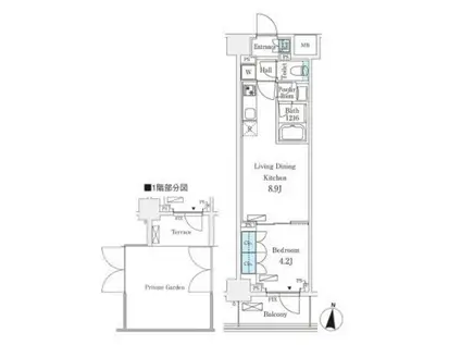 フロンティアレジデンス錦糸公園(1LDK/1階)の間取り写真