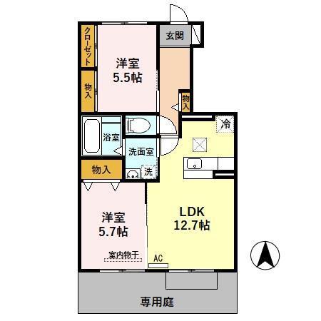 フォーラムワーゴ III(2LDK/1階)の間取り写真