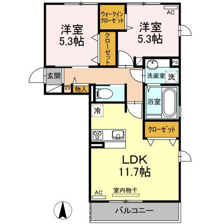 ヴィクトワール健軍(2LDK/2階)の間取り写真