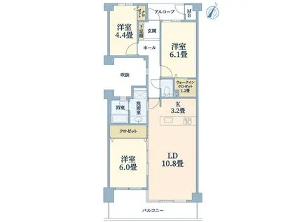 パークハイム芦屋呉川町(3LDK/2階)の間取り写真