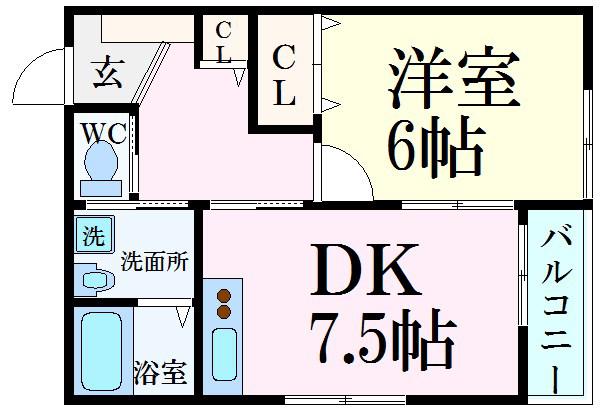 JR山陽本線 御着駅 徒歩1分 2階建 築8年(1DK/2階)の間取り写真