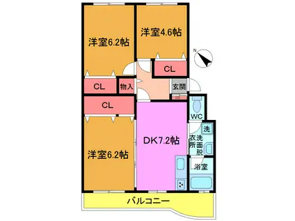 津田沼グリーンハイツ(3DK/5階)の間取り写真