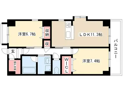 KANARE BLD(2LDK/7階)の間取り写真