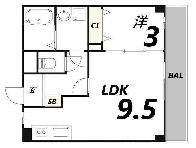 ローレルコート宮西(1LDK/3階)の間取り写真