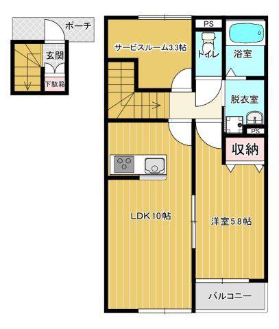 クレアージュ小中野A(1SLDK/2階)の間取り写真