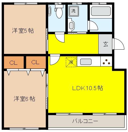 住吉山手荒木マンション(2LDK/3階)の間取り写真