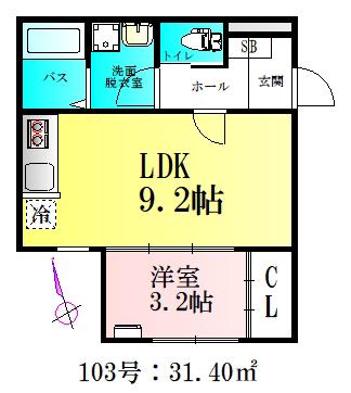 BAU北仙台(1LDK/1階)の間取り写真