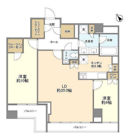 ウエリス代官山猿楽町テラス(2LDK/2階)の間取り写真