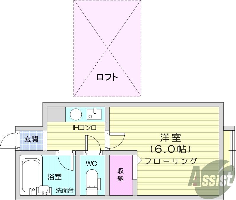 ベルシティ木ノ下(1K/2階)の間取り写真