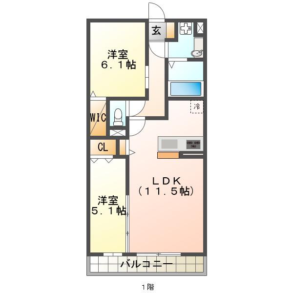 モアレ オークラ(2LDK/3階)の間取り写真