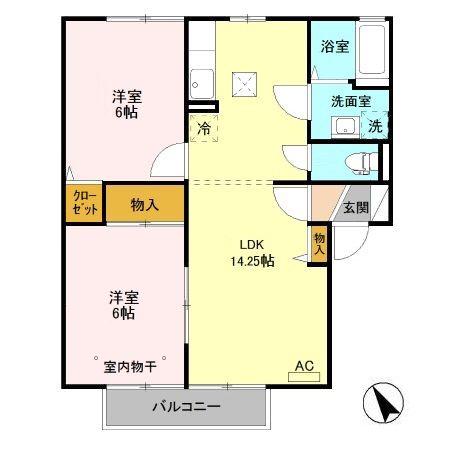 フラワーレジデンス北山 F(2LDK/1階)の間取り写真