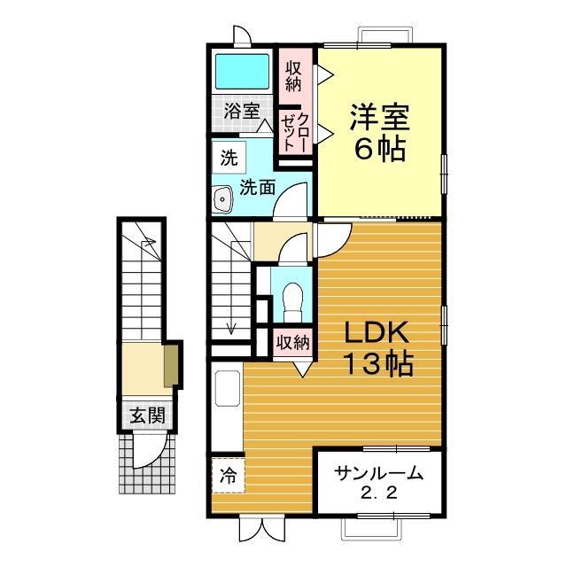 ユリシス(1LDK/2階)の間取り写真
