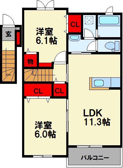 グランベル 和田(2LDK/2階)の間取り写真