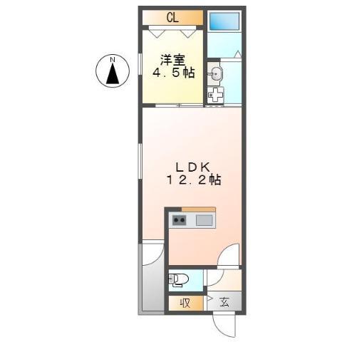 DEVELD千原(1LDK/1階)の間取り写真