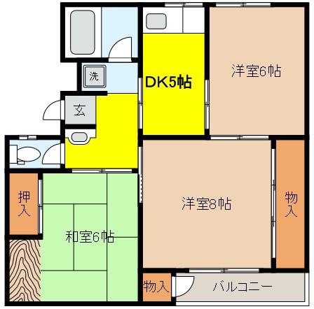 渦ヶ森コーポ6号館(3DK/3階)の間取り写真