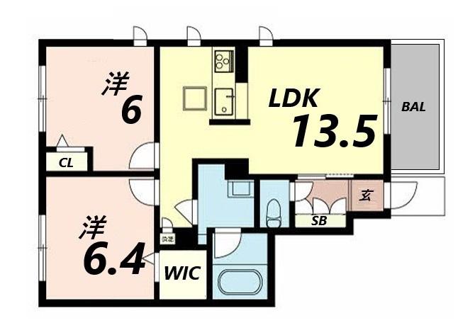 ラ グリシーヌ姫路南(2LDK/1階)の間取り写真