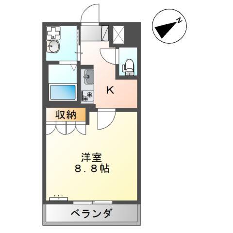 中宿ベース(1K/2階)の間取り写真