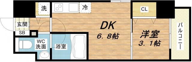 イグレック南本町(1DK/4階)の間取り写真